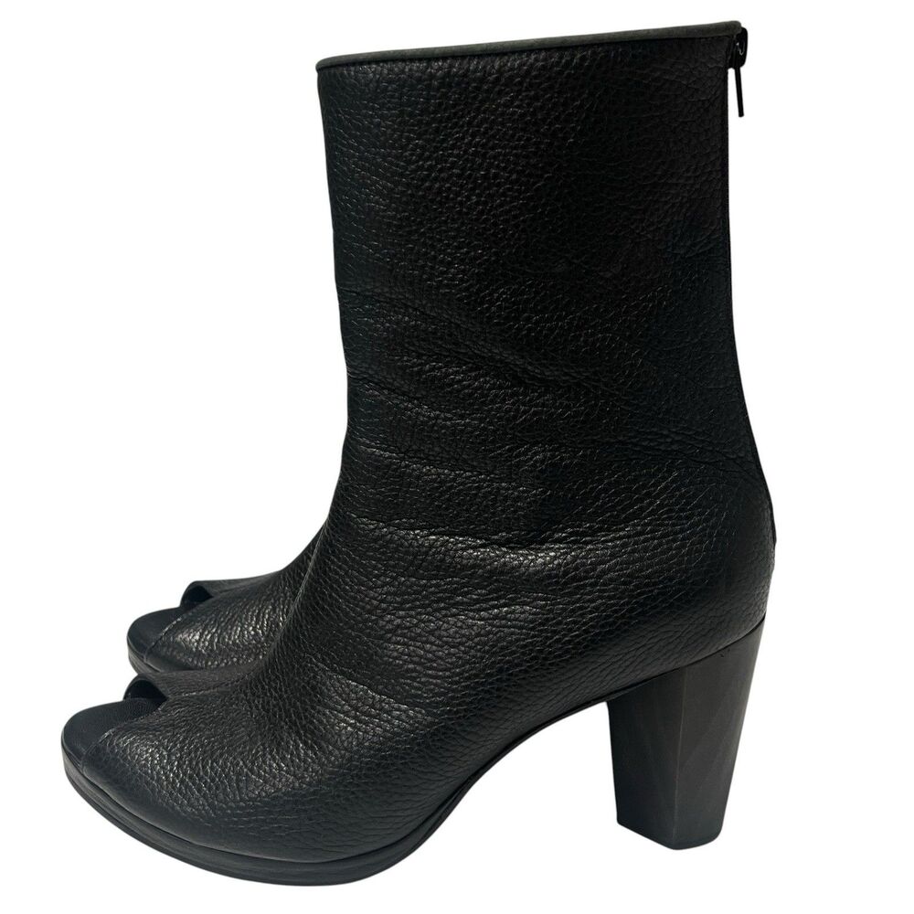 Calleen Cordero Tatiana Leather Peep-toe Boots Wood Heels Black Women’s Size 10 - Picture 3 of 10